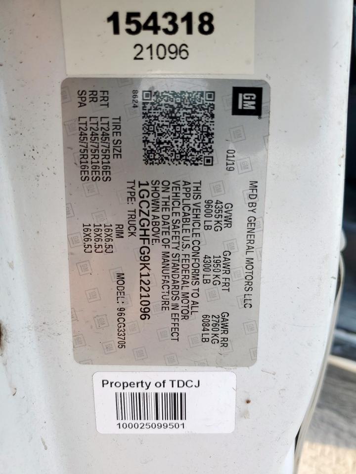 2019 Chevrolet Express G3500 VIN: 1GCZGHFG9K1221096 Lot: 84300495