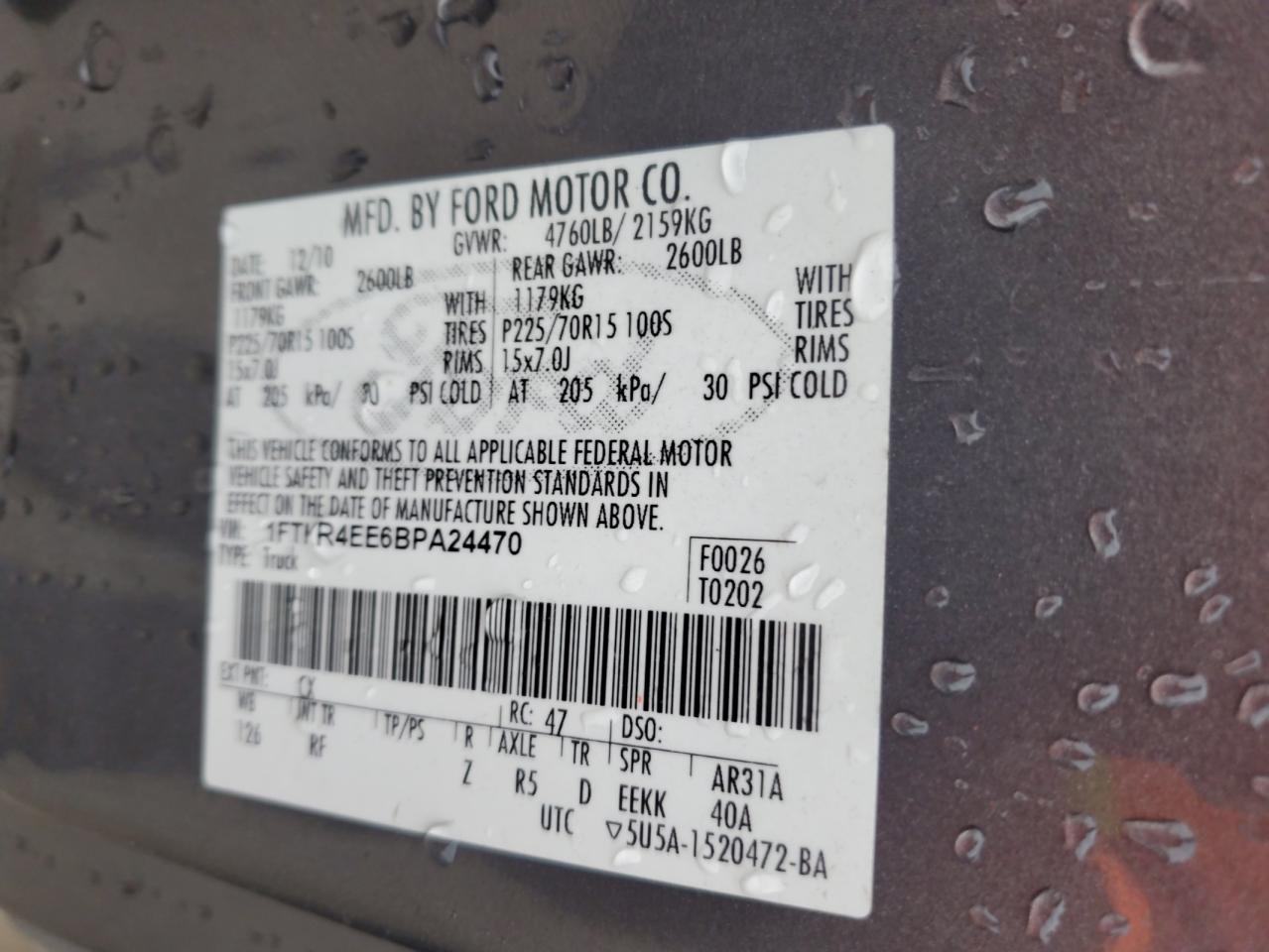 2011 Ford Ranger Super Cab VIN: 1FTKR4EE6BPA24470 Lot: 87102835