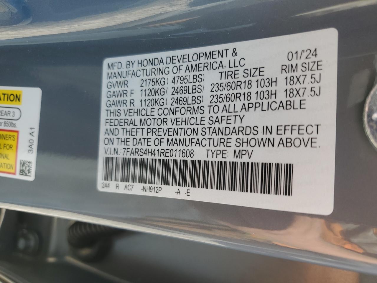 2024 Honda Cr-V Ex VIN: 7FARS4H41RE011608 Lot: 86290335
