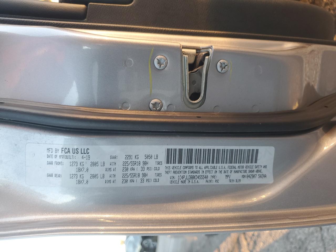 2019 Jeep Cherokee Limited VIN: 1C4PJLDB8KD455540 Lot: 87105875