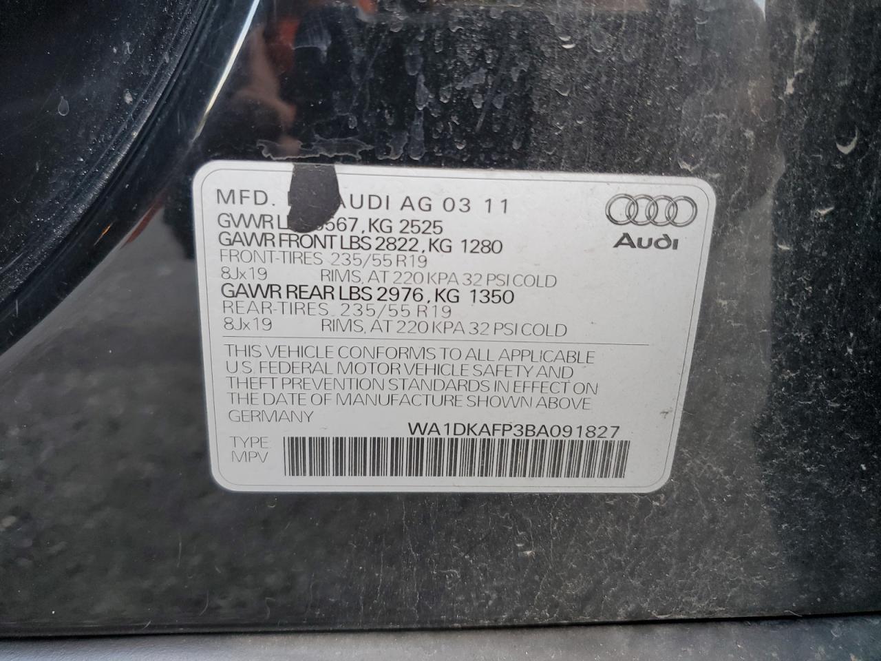 2011 Audi Q5 Premium Plus VIN: WA1DKAFP3BA091827 Lot: 86188825