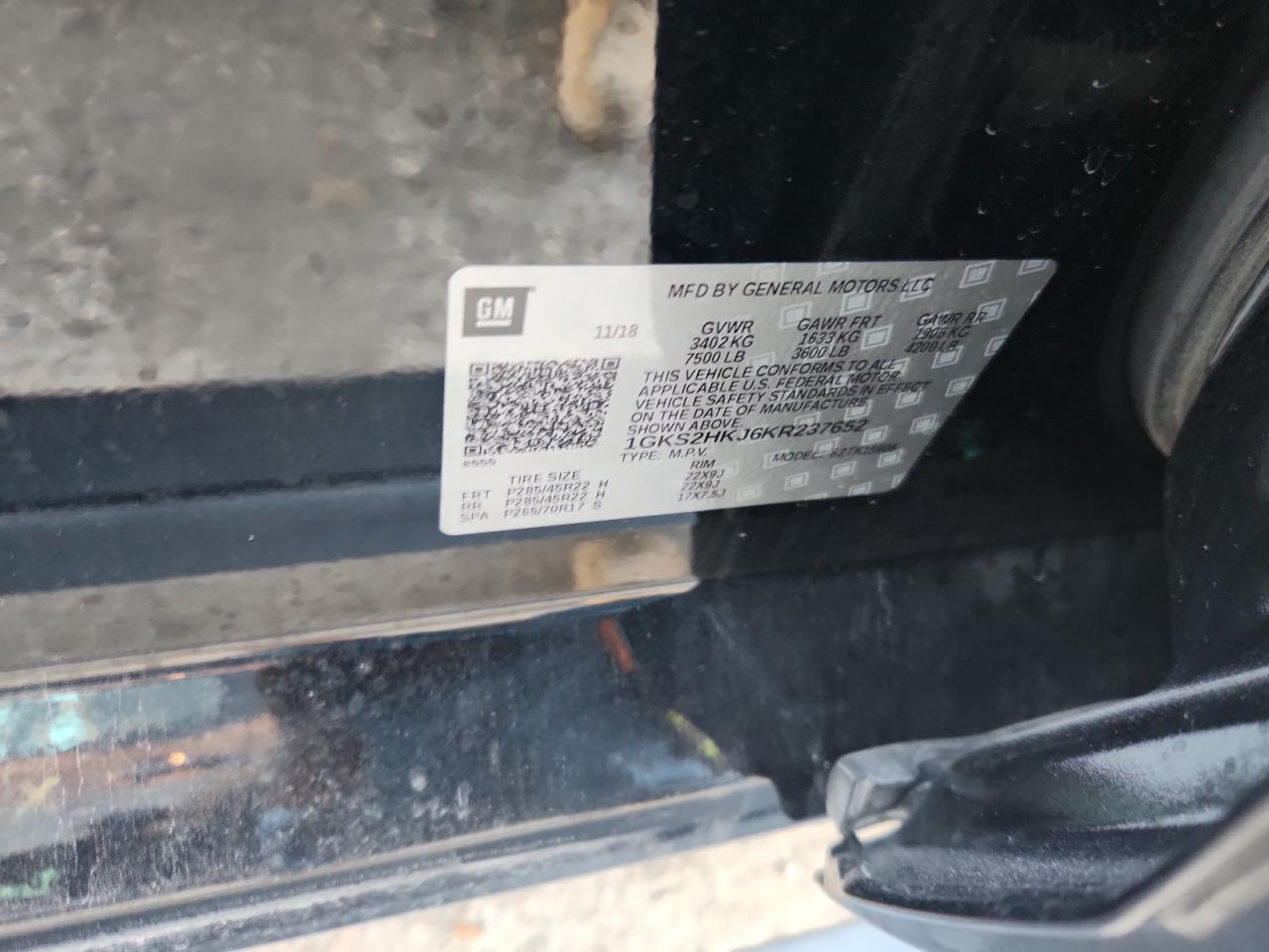 2019 GMC Yukon Xl Denali VIN: 1GKS2HKJ6KR237652 Lot: 86874765