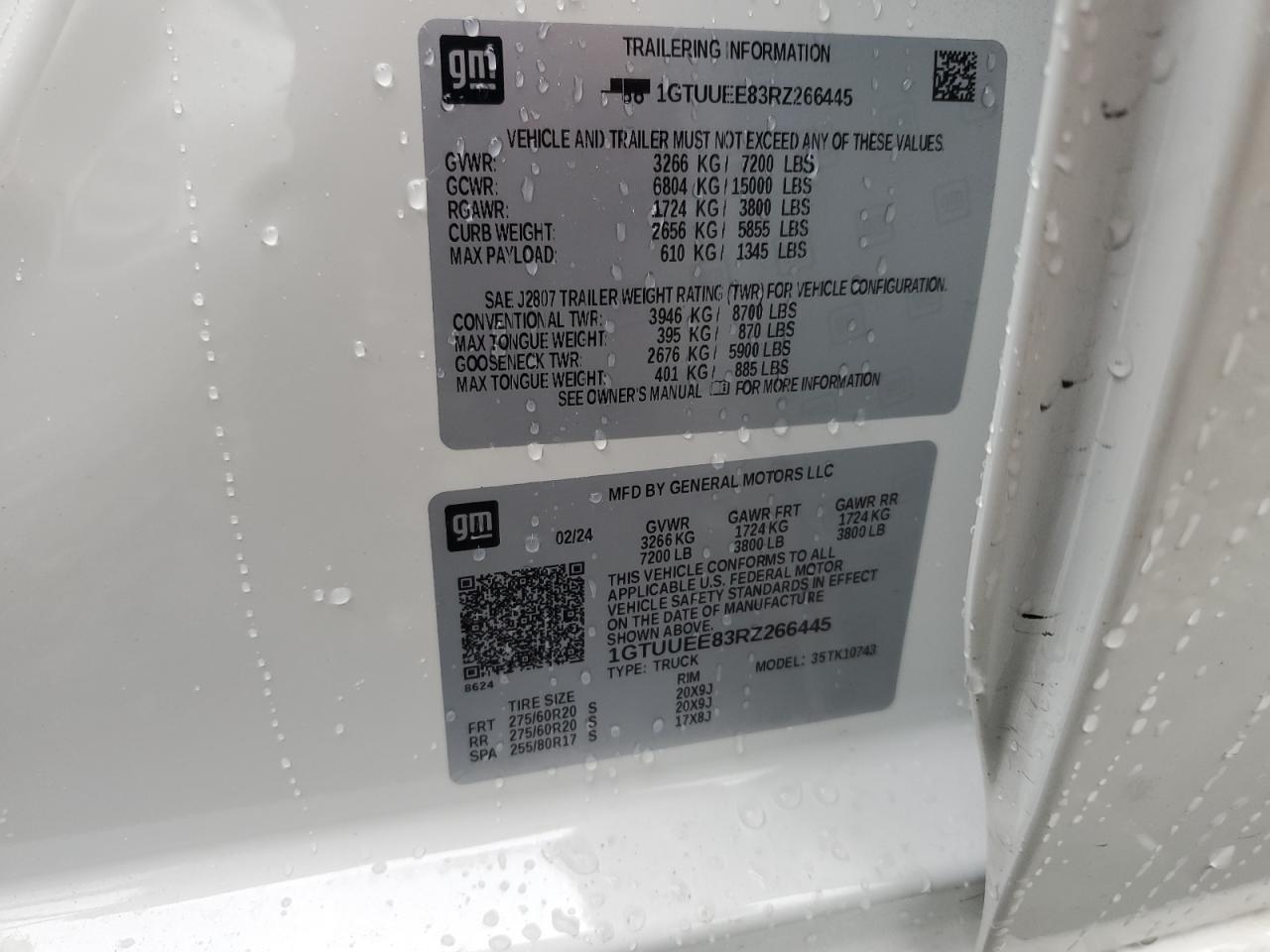 2024 GMC Sierra K1500 At4 VIN: 1GTUUEE83RZ266445 Lot: 90690045