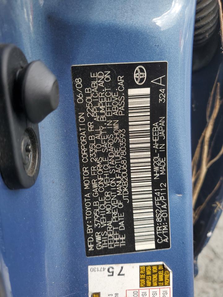 2008 Toyota Prius VIN: JTDKB20U687803593 Lot: 86089605