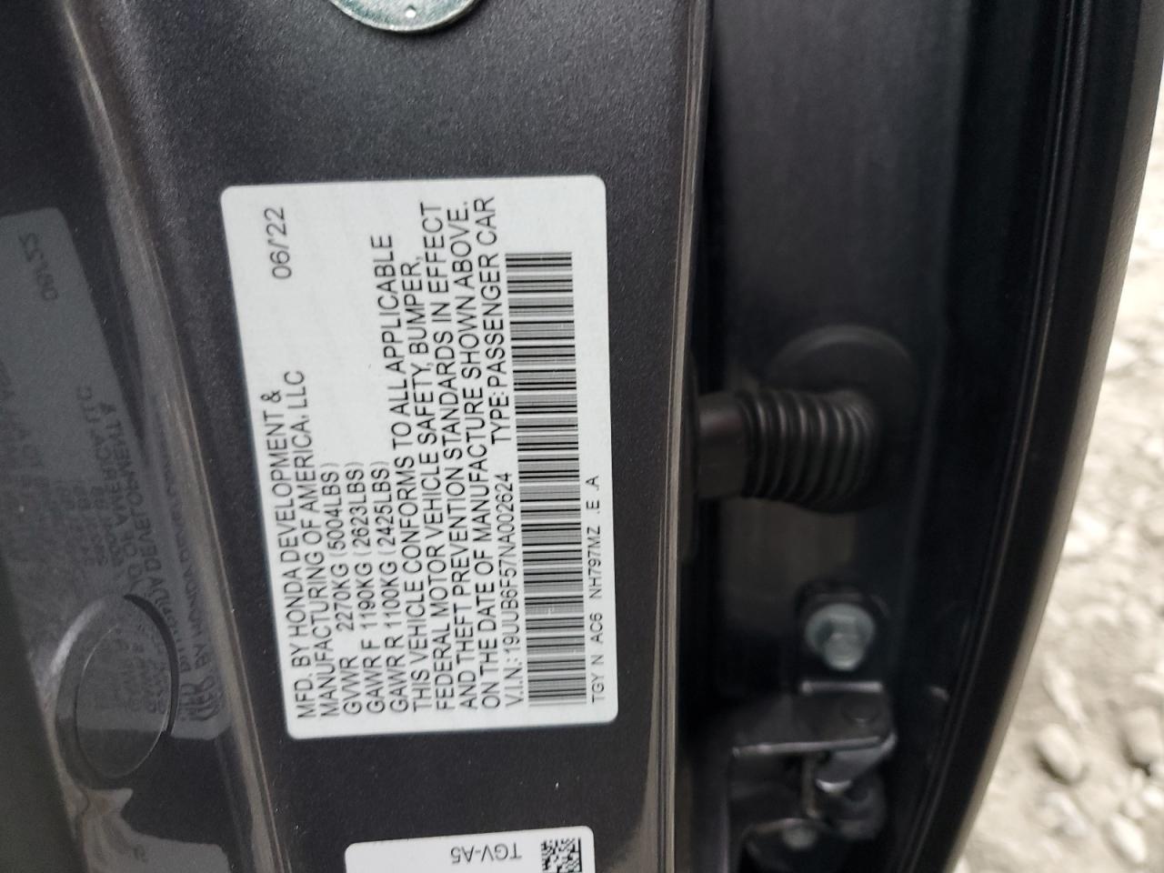 2022 Acura Tlx Tech A VIN: 19UUB6F57NA002624 Lot: 90373865