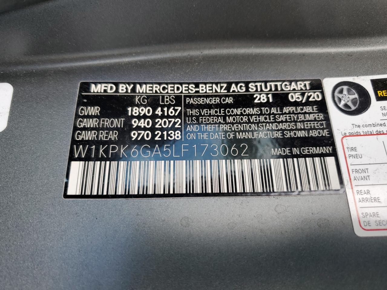 2020 Mercedes-Benz Slc 43 Amg VIN: W1KPK6GA5LF173062 Lot: 82372505