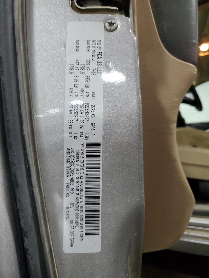 2016 Dodge Grand Caravan Sxt VIN: 2C4RDGCGXGR374838 Lot: 85757525