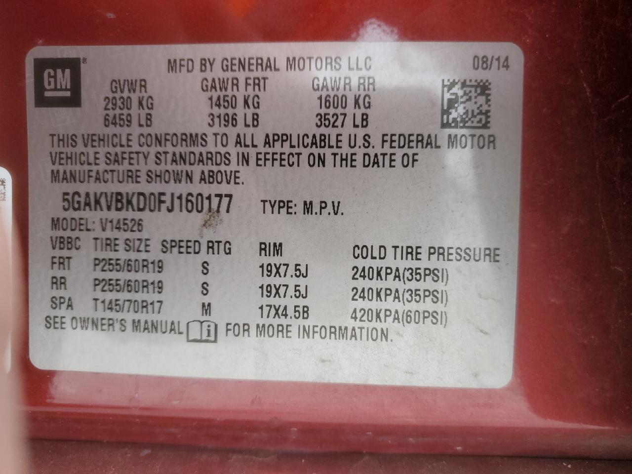 2015 Buick Enclave VIN: 5GAKVBKD0FJ160177 Lot: 87012045