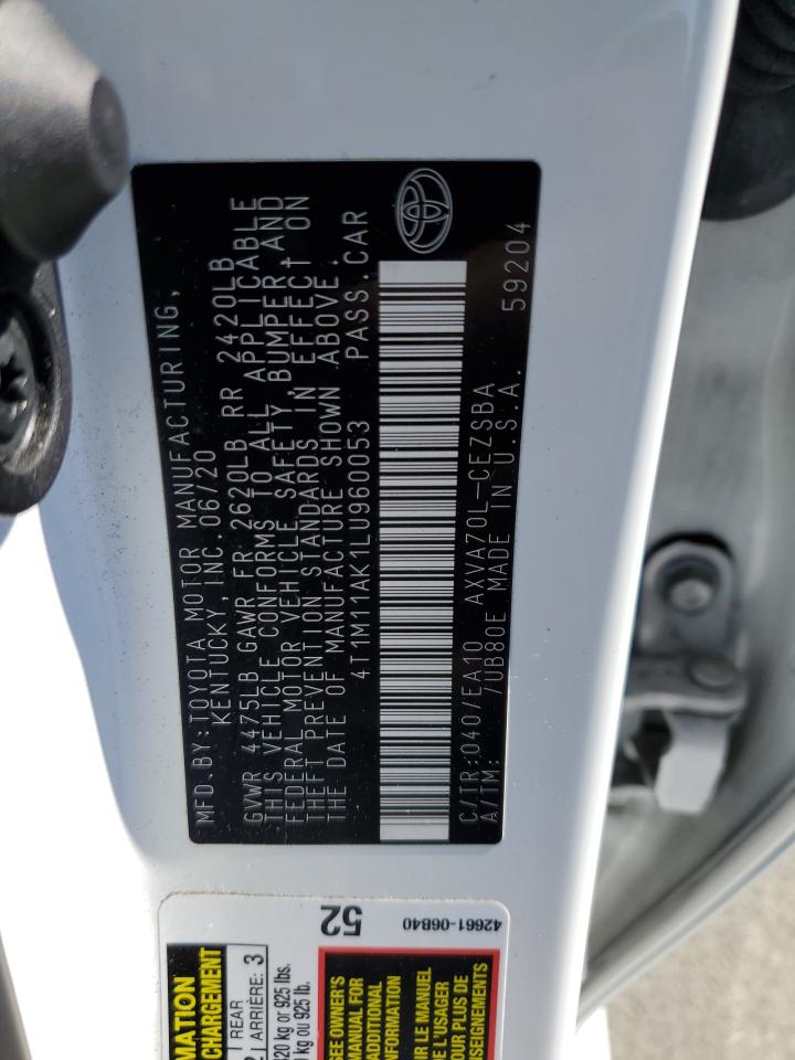 2020 Toyota Camry Se VIN: 4T1M11AK1LU960053 Lot: 82433405