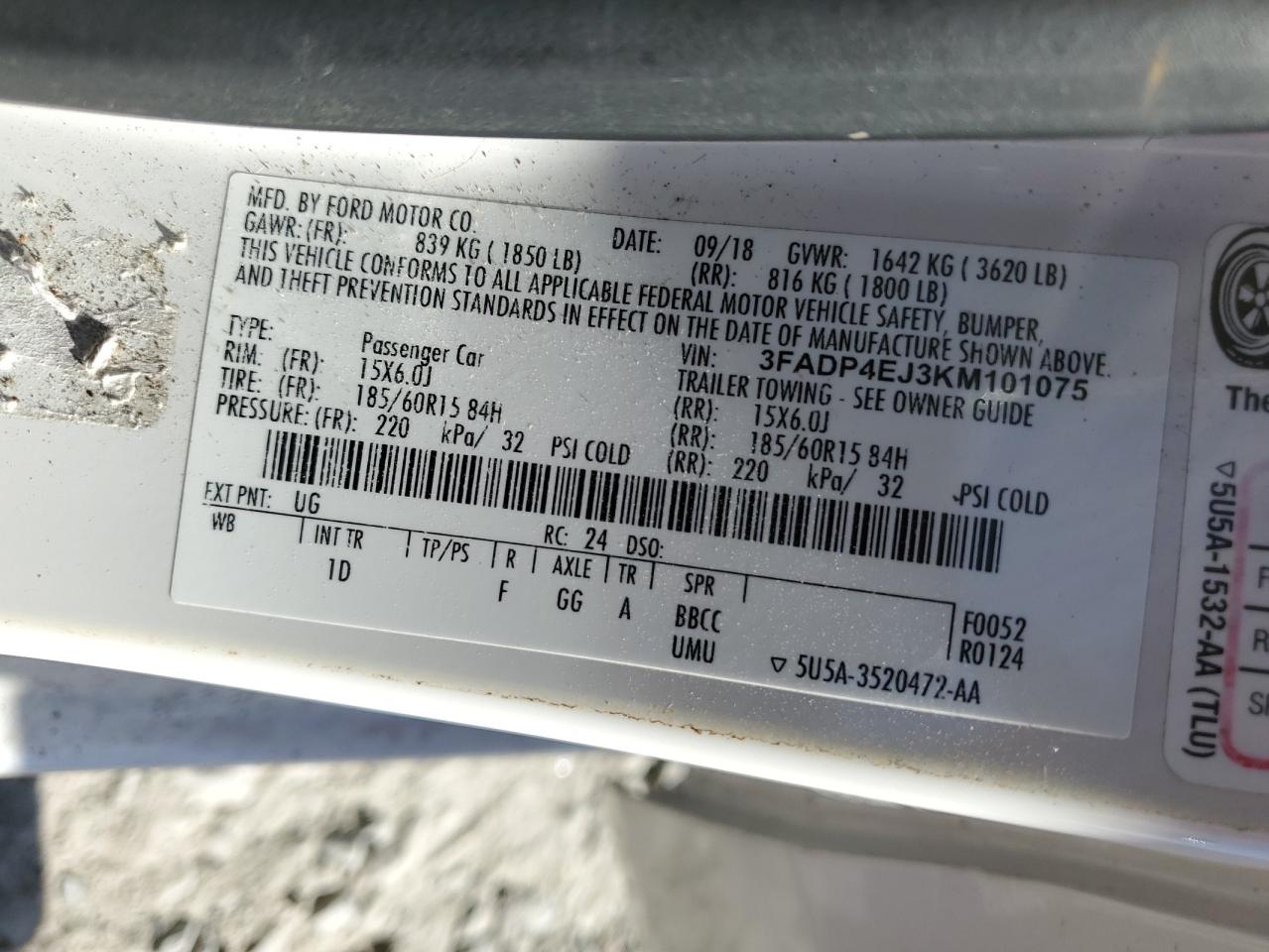 2019 Ford Fiesta Se VIN: 3FADP4EJ3KM101075 Lot: 82209165