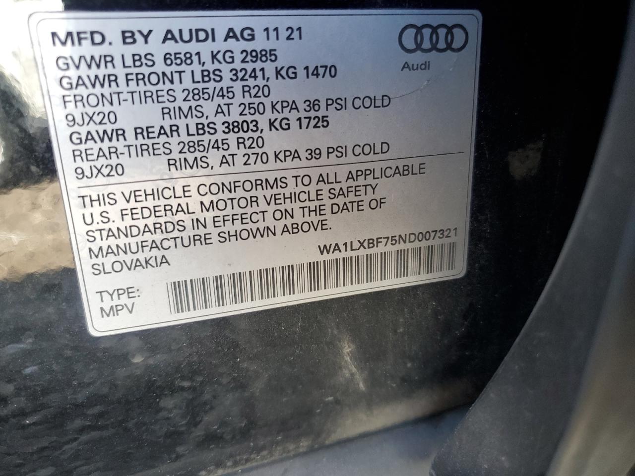 2022 Audi Q7 Premium Plus VIN: WA1LXBF75ND007321 Lot: 92512665