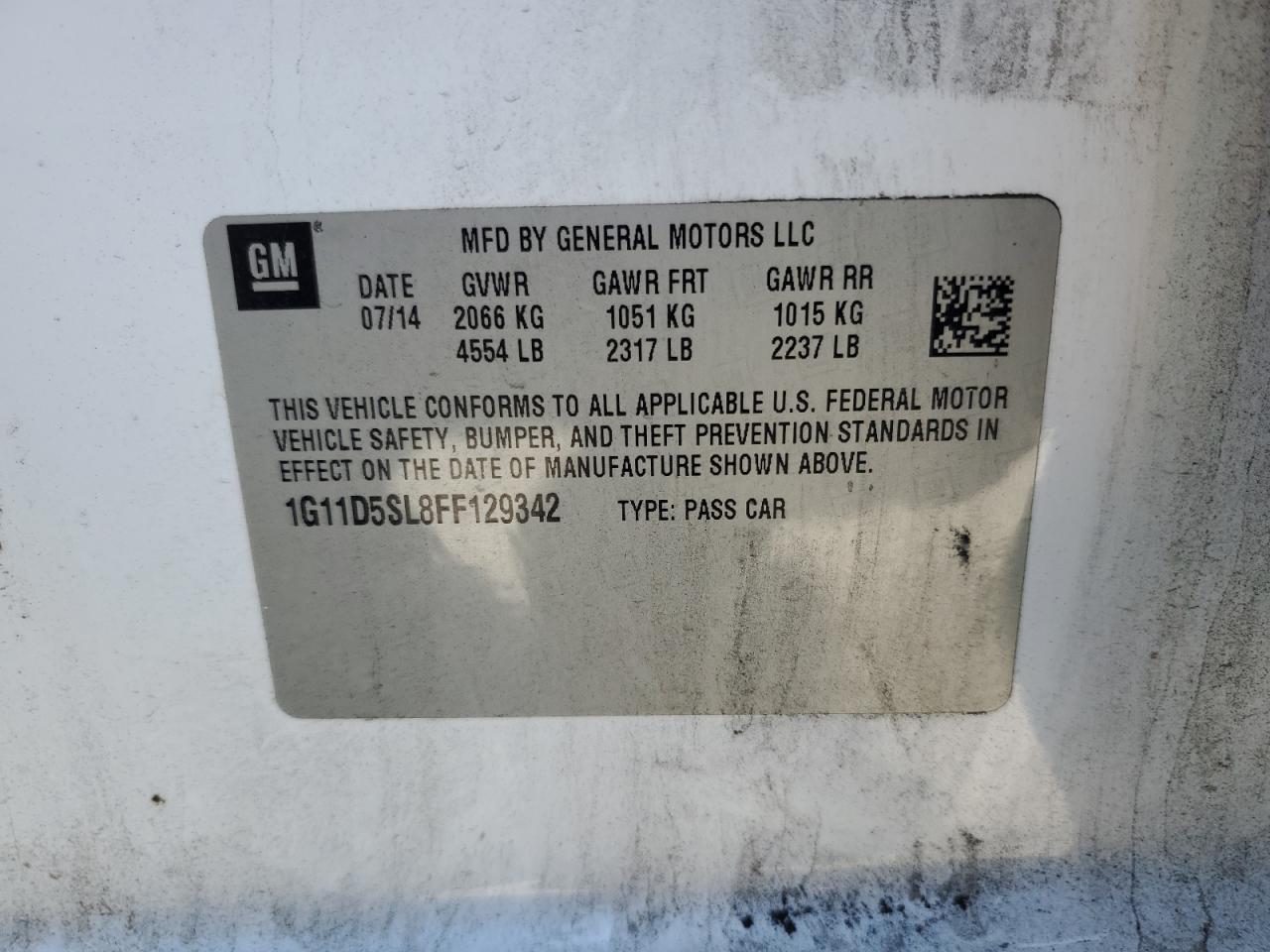 2015 Chevrolet Malibu 2Lt VIN: 1G11D5SL8FF129342 Lot: 82381195