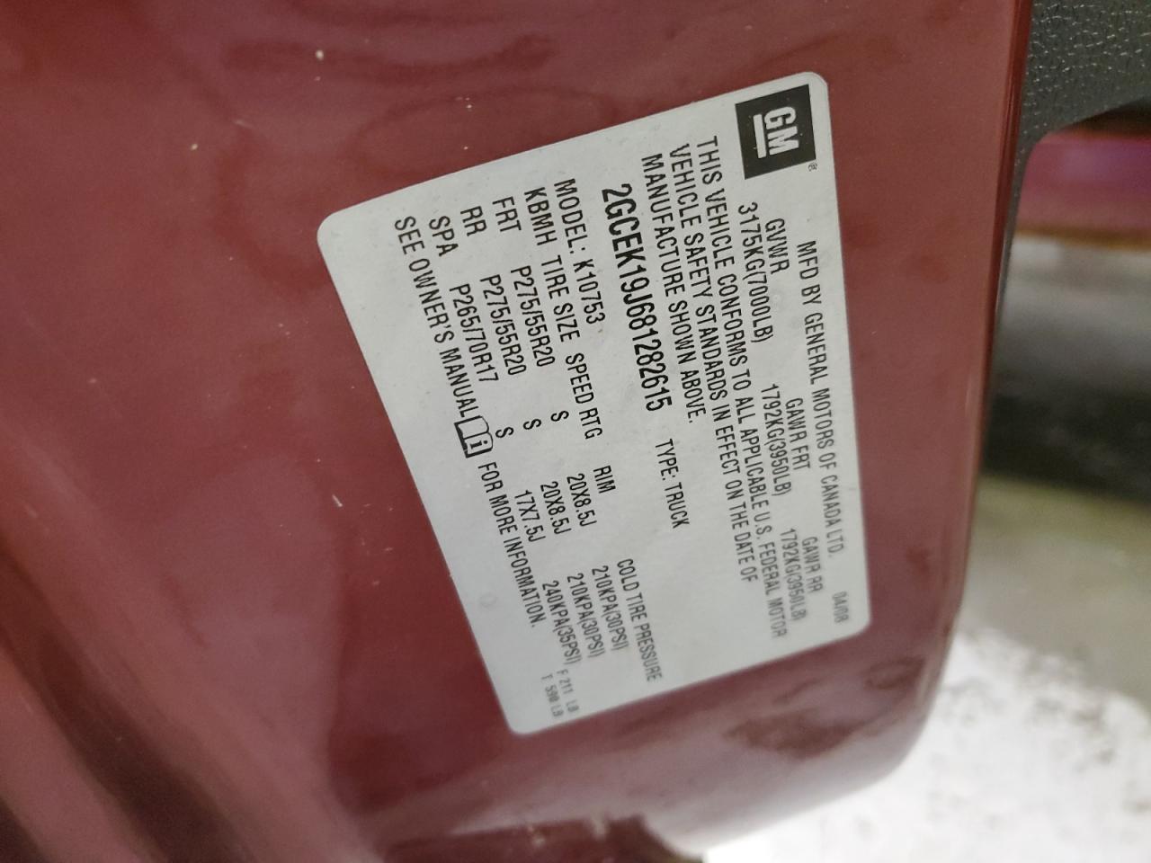 2008 Chevrolet Silverado K1500 VIN: 2GCEK19J681282615 Lot: 86158875