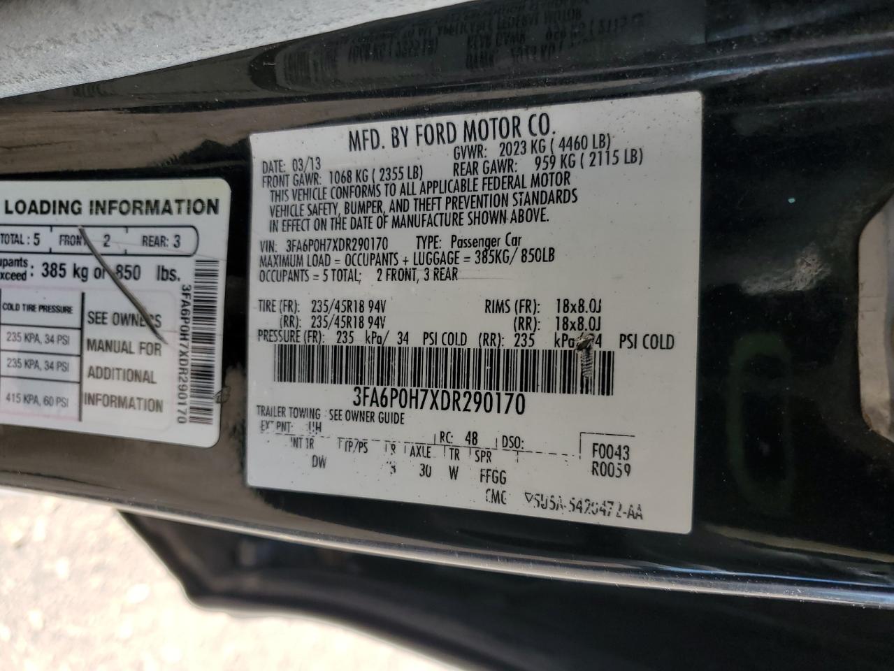 2013 Ford Fusion Se VIN: 3FA6P0H7XDR290170 Lot: 90580385