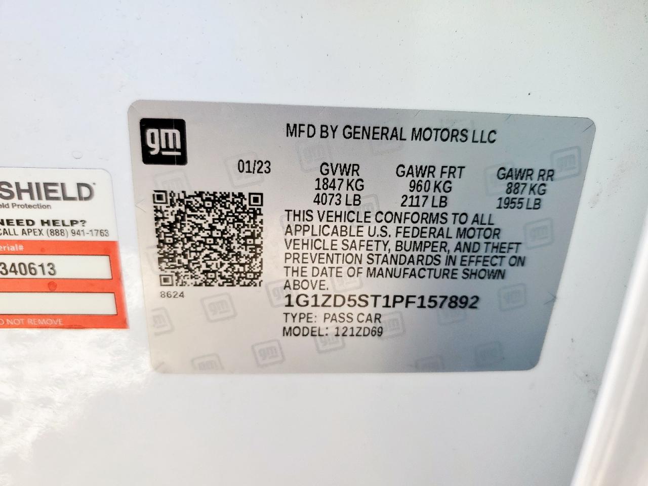 2023 Chevrolet Malibu Lt VIN: 1G1ZD5ST1PF157892 Lot: 86068325