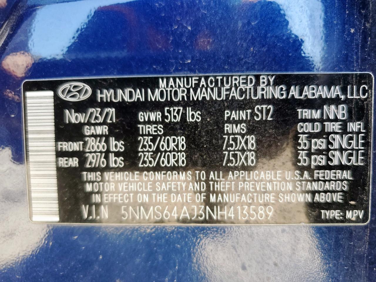 2022 Hyundai Santa Fe Sel VIN: 5NMS64AJ3NH413589 Lot: 85699555