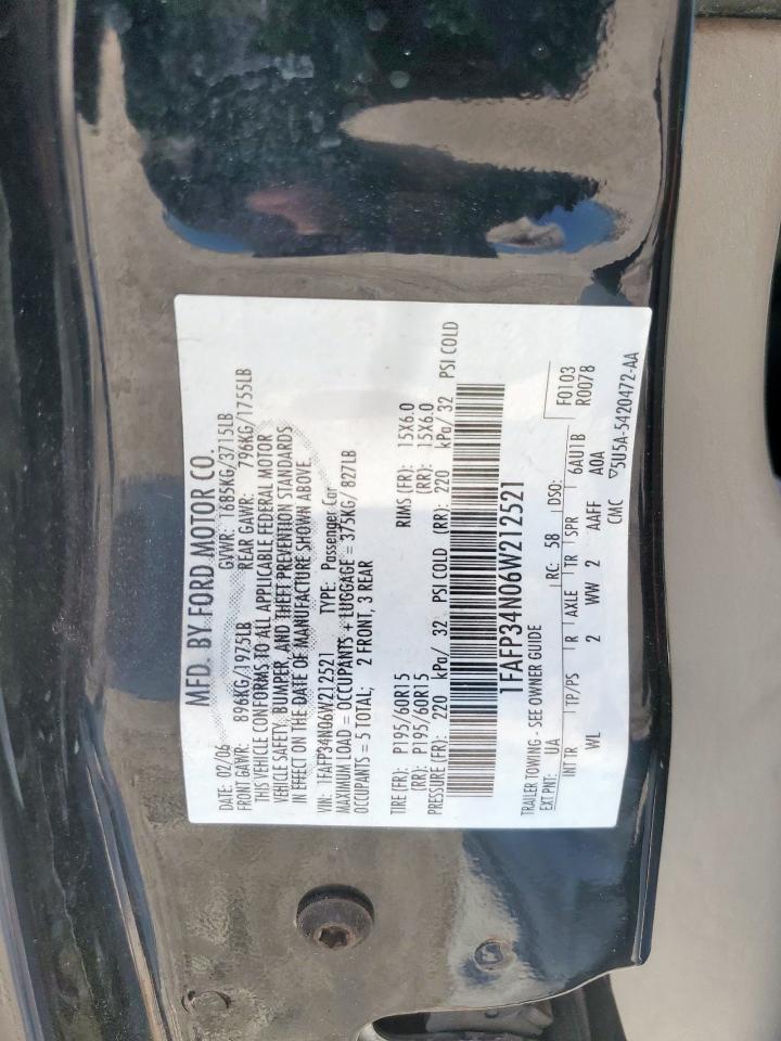 2006 Ford Focus Zx4 VIN: 1FAFP34N06W212521 Lot: 86495615