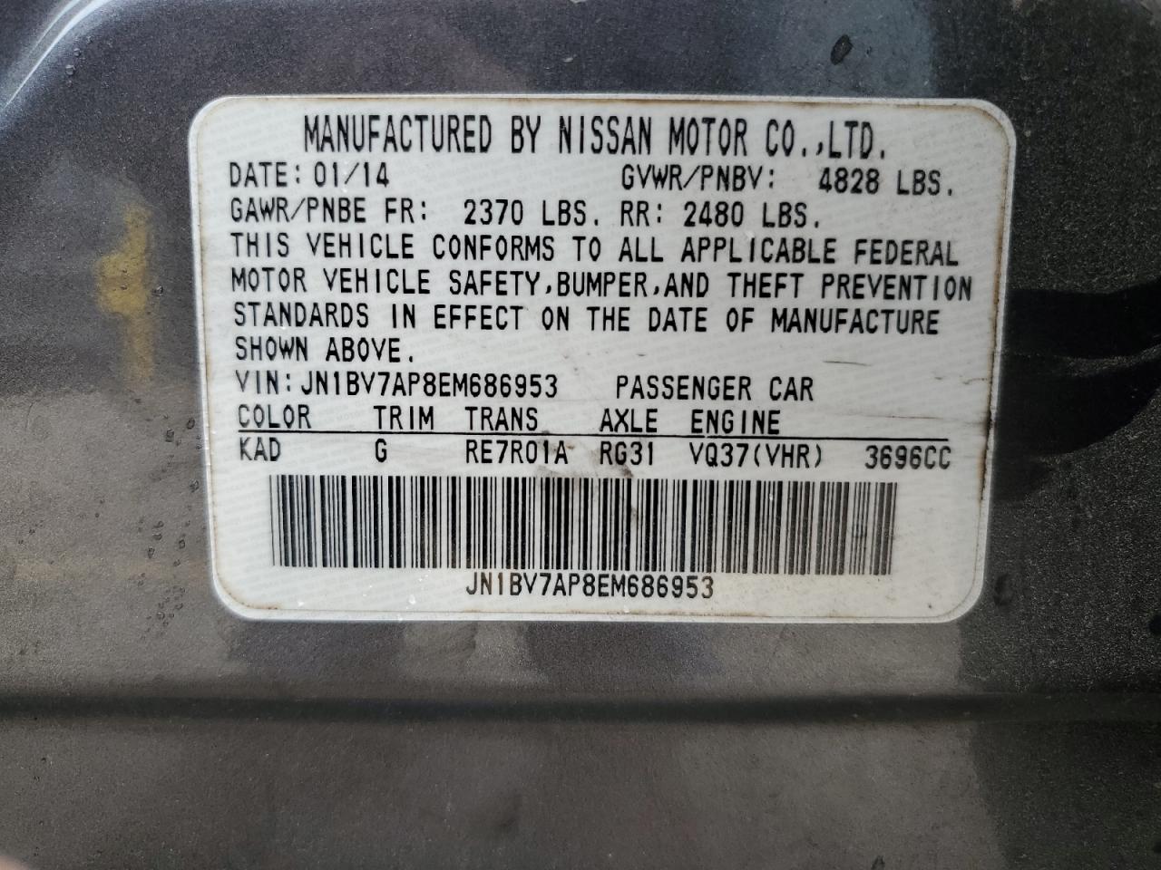 2014 Infiniti Q50 Base VIN: JN1BV7AP8EM686953 Lot: 89830385