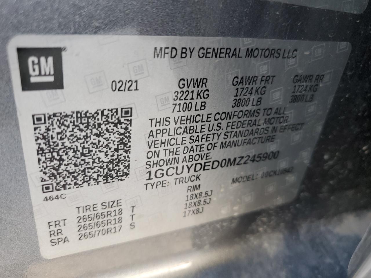 2021 Chevrolet Silverado K1500 Lt VIN: 1GCUYDED0MZ245900 Lot: 86331205