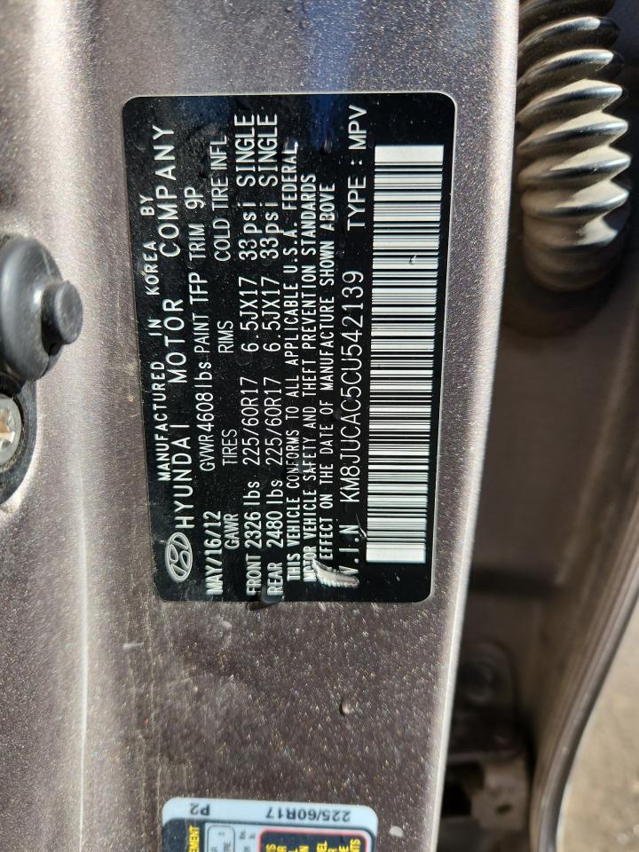 2012 Hyundai Tucson Gls VIN: KM8JUCAC5CU542139 Lot: 85151385