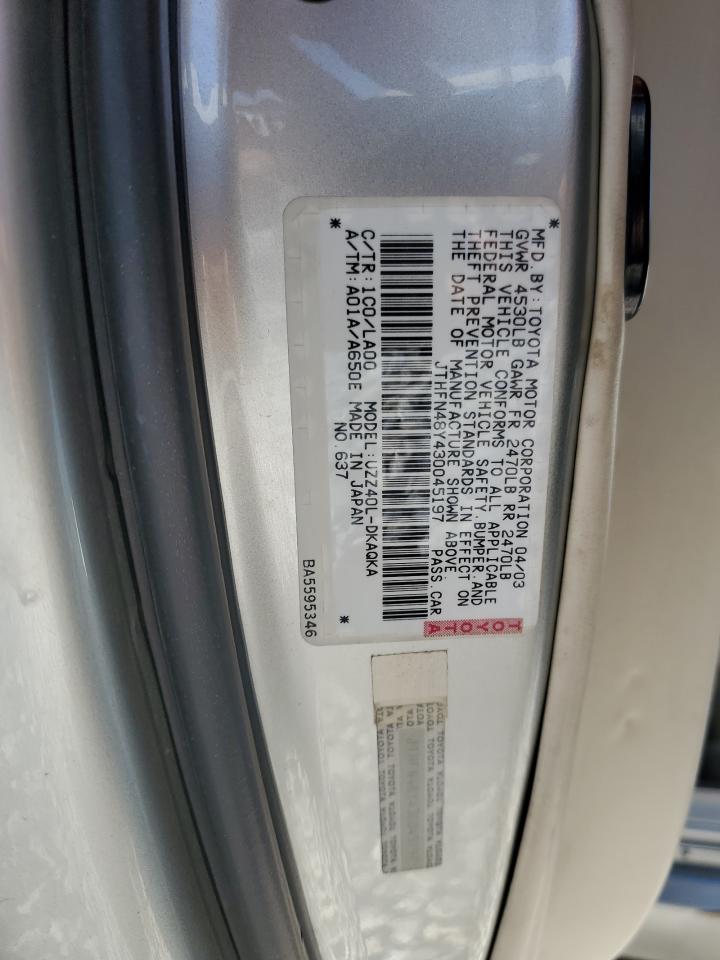 2003 Lexus Sc 430 VIN: JTHFN48Y430045197 Lot: 89474705