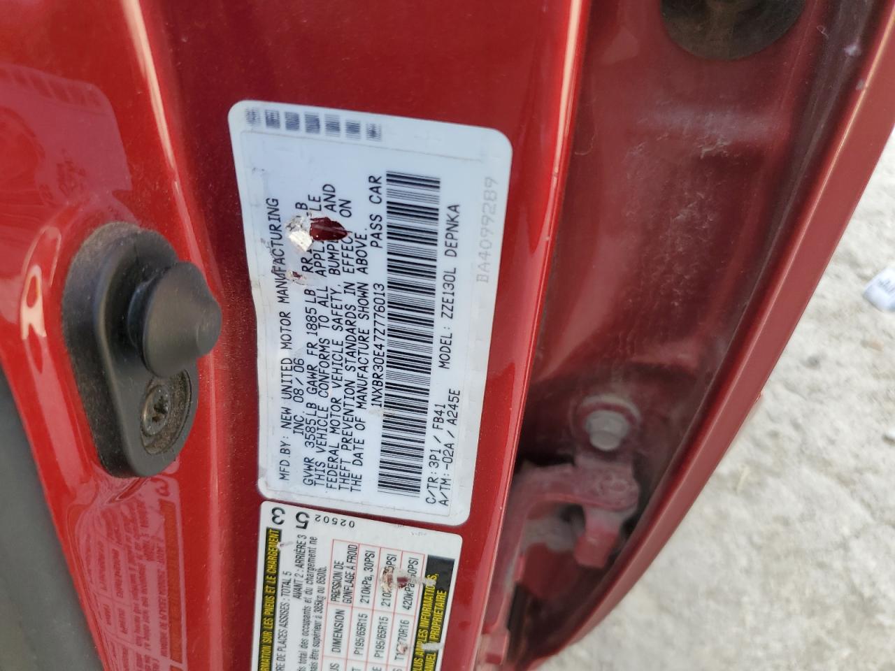 2007 Toyota Corolla Ce VIN: 1NXBR30E47Z776013 Lot: 84272005