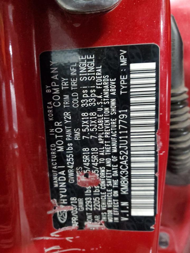 2018 Hyundai Kona Limited VIN: KM8K3CA52JU117791 Lot: 85276195