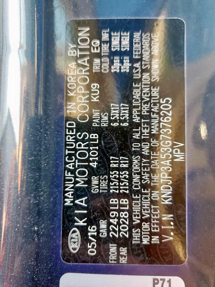 2016 Kia Soul + VIN: KNDJP3A53G7376205 Lot: 85740865