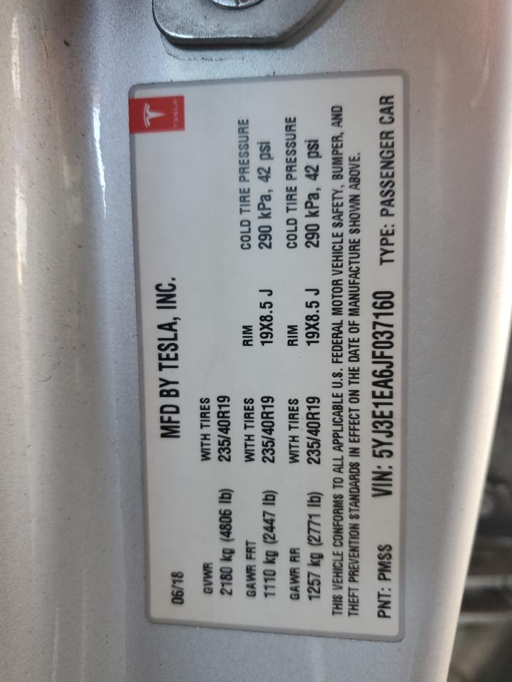 2018 Tesla Model 3 VIN: 5YJ3E1EA6JF037160 Lot: 82459025