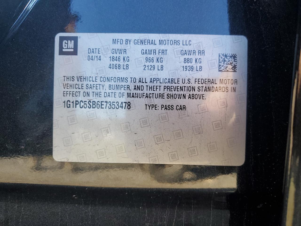 2014 Chevrolet Cruze Lt VIN: 1G1PC5SB6E7353478 Lot: 81902635