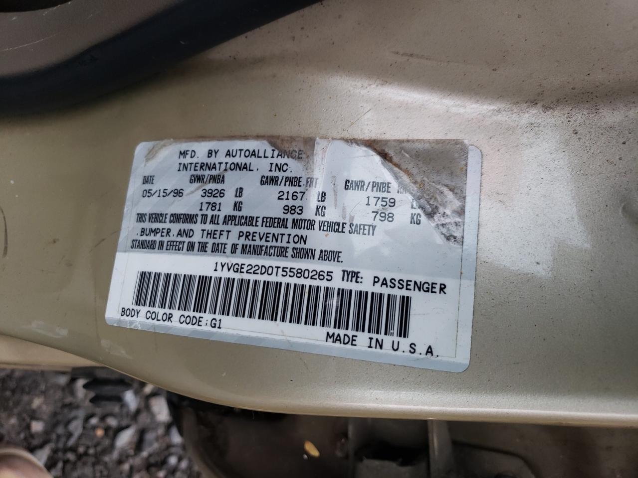 1996 Mazda 626 Es VIN: 1YVGE22D0T5580265 Lot: 90859575