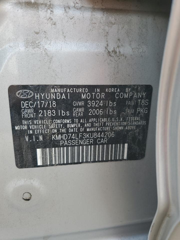 2019 Hyundai Elantra Se VIN: KMHD74LF3KU844206 Lot: 82257235
