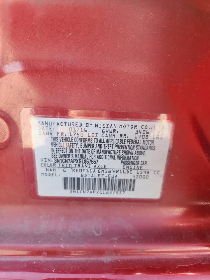 2016 Nissan Versa S VIN: 3N1CN7APXGL857557 Lot: 82377735