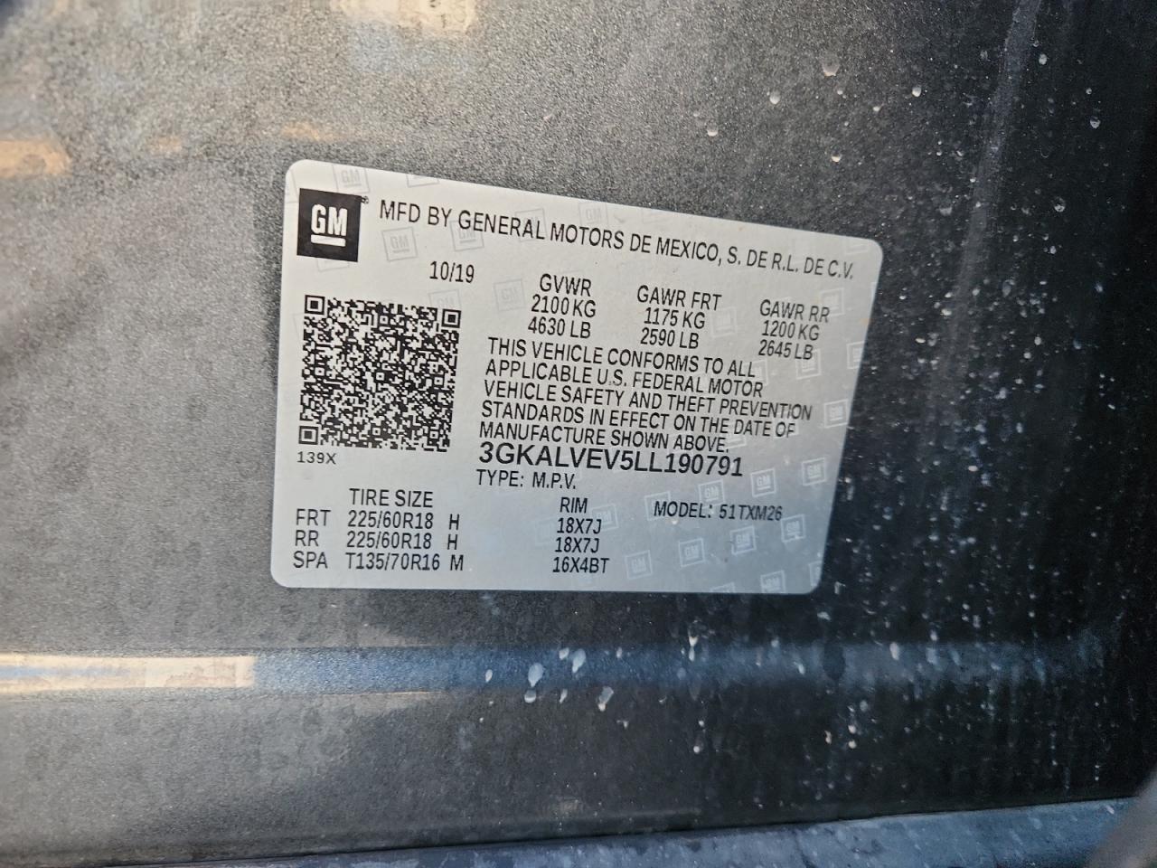 2020 GMC Terrain Slt VIN: 3GKALVEV5LL190791 Lot: 91001585