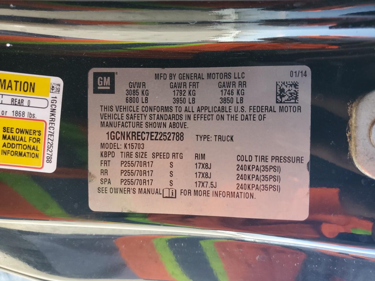 2014 Chevrolet Silverado K1500 Lt VIN: 1GCNKREC7EZ252788 Lot: 84988125
