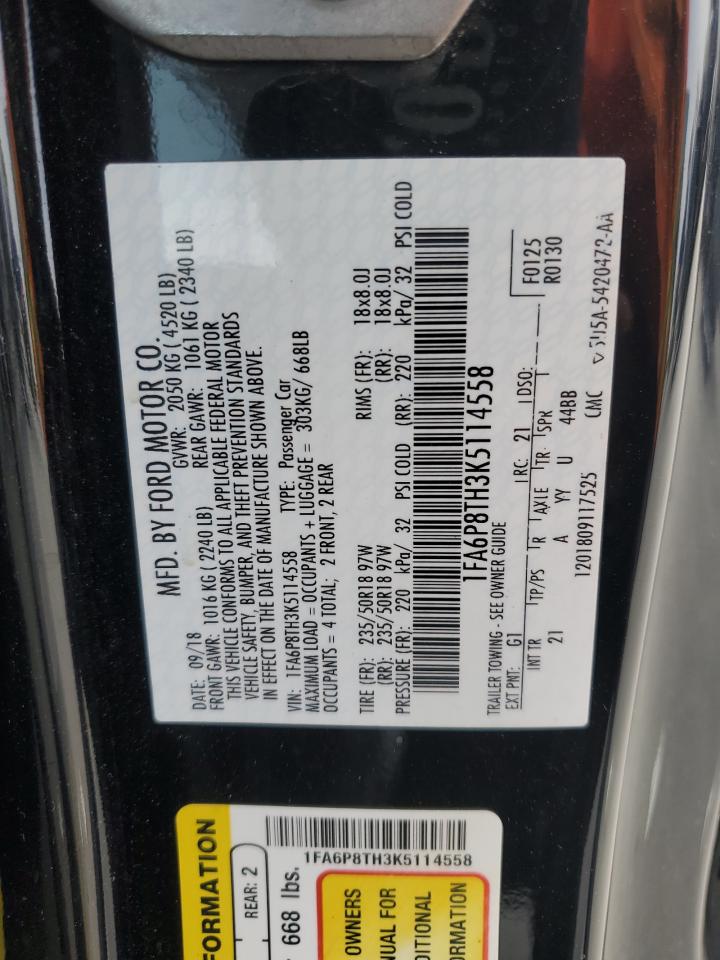 2019 Ford Mustang VIN: 1FA6P8TH3K5114558 Lot: 82737465