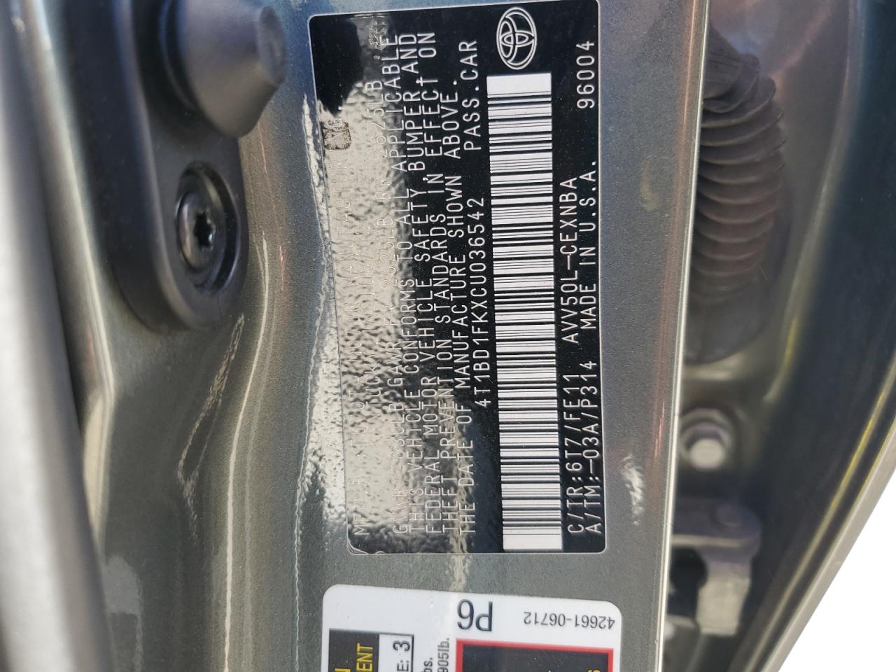 2012 Toyota Camry Hybrid VIN: 4T1BD1FKXCU036542 Lot: 85306025