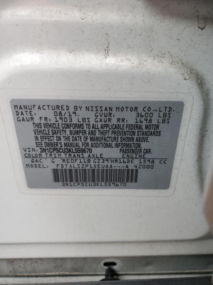 2019 Nissan Kicks S VIN: 3N1CP5CU3KL559670 Lot: 85760135