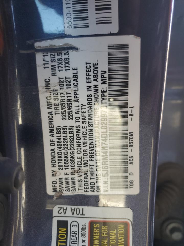 2013 Honda Cr-V Exl VIN: 5J6RM4H74DL029973 Lot: 90134825