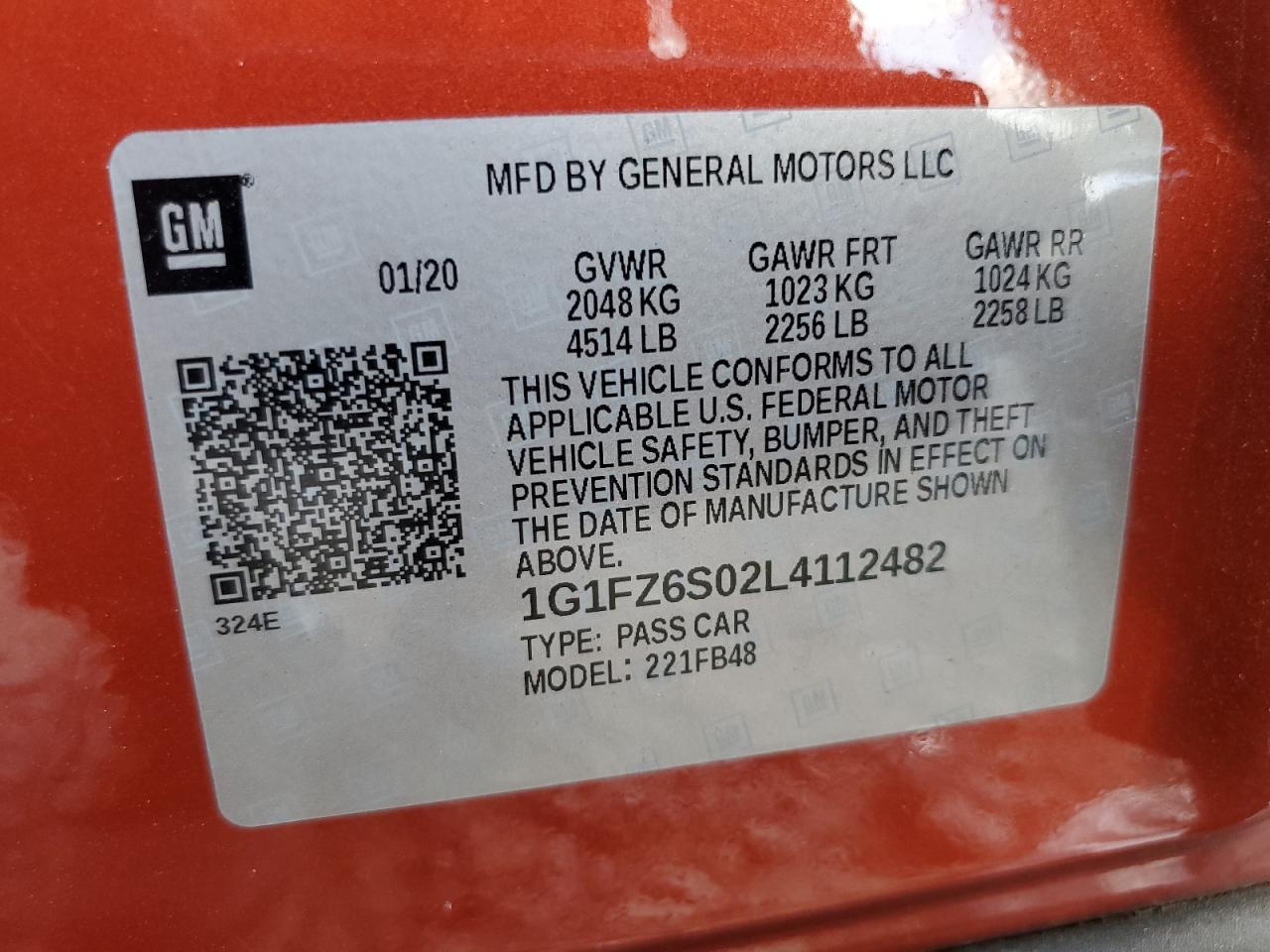 2020 Chevrolet Bolt Ev Premier VIN: 1G1FZ6S02L4112482 Lot: 85077235