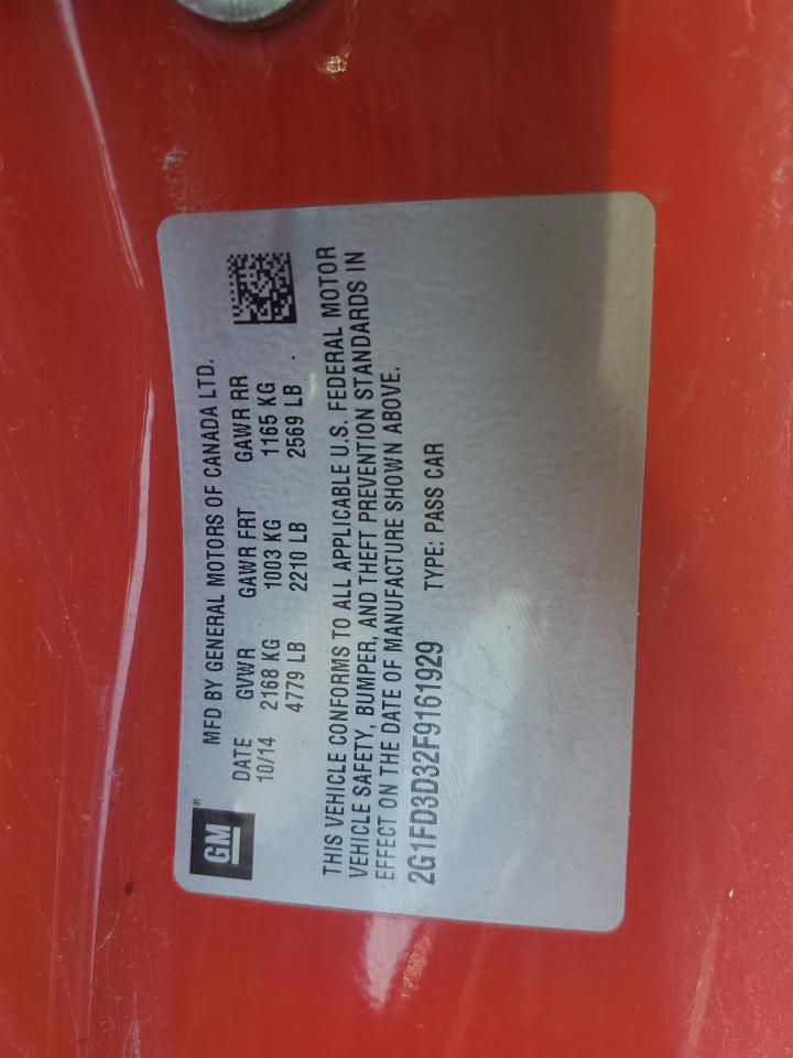 2015 Chevrolet Camaro Lt VIN: 2G1FD3D32F9161929 Lot: 85184035