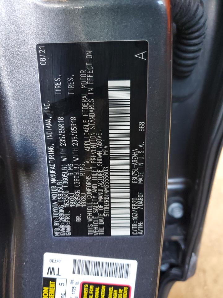 2021 Toyota Highlander Xle VIN: 5TDHZRBH4MS555603 Lot: 85535315