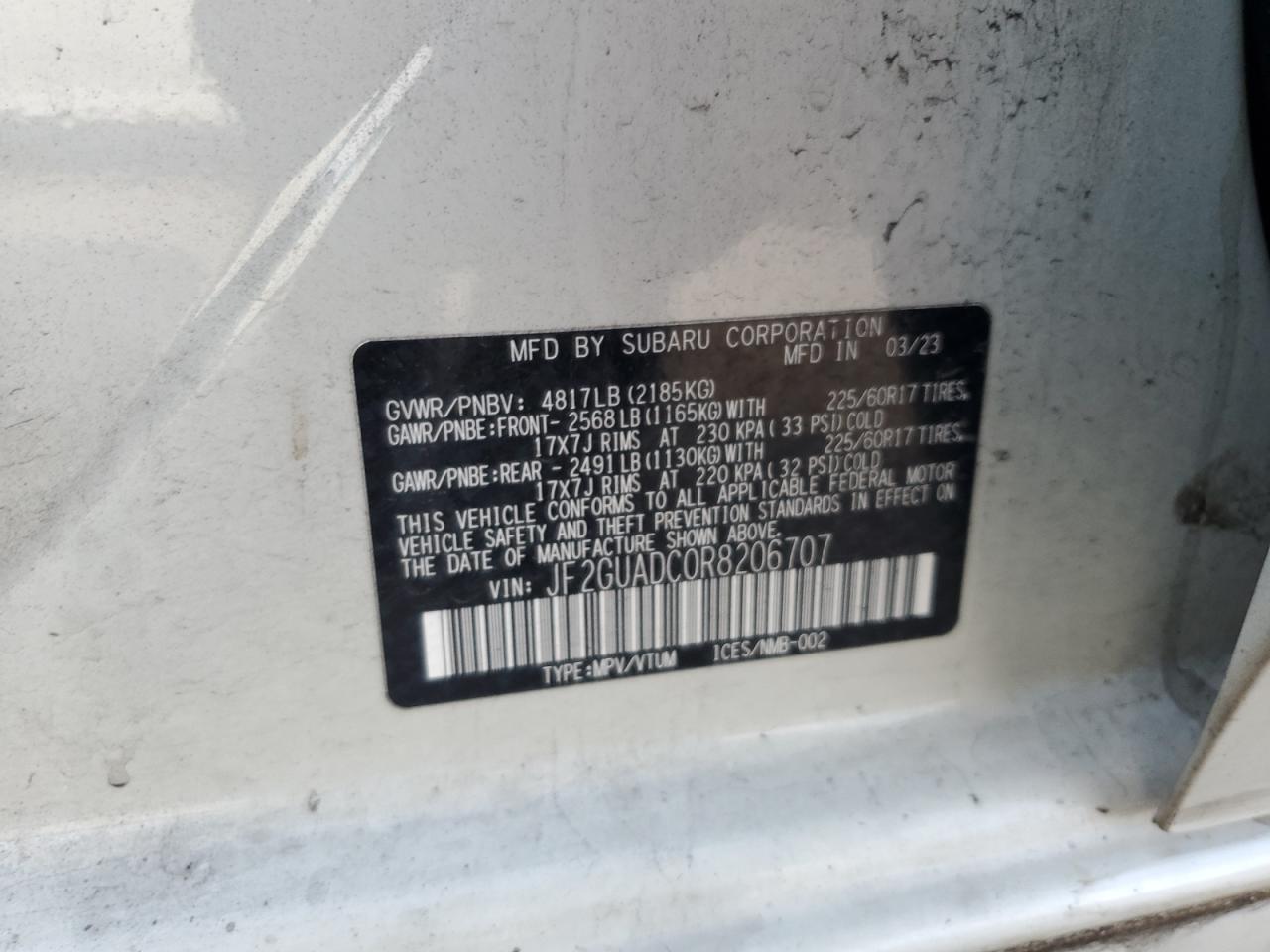 2024 Subaru Crosstrek Premium VIN: JF2GUADC0R8206707 Lot: 84863075