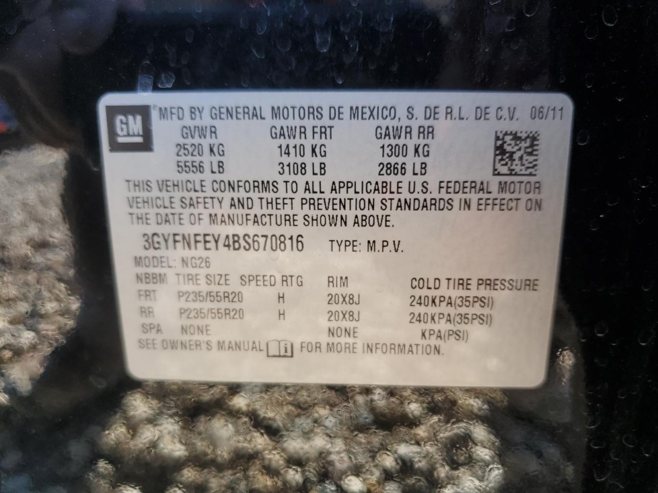 2011 Cadillac Srx Premium Collection VIN: 3GYFNFEY4BS670816 Lot: 82232065