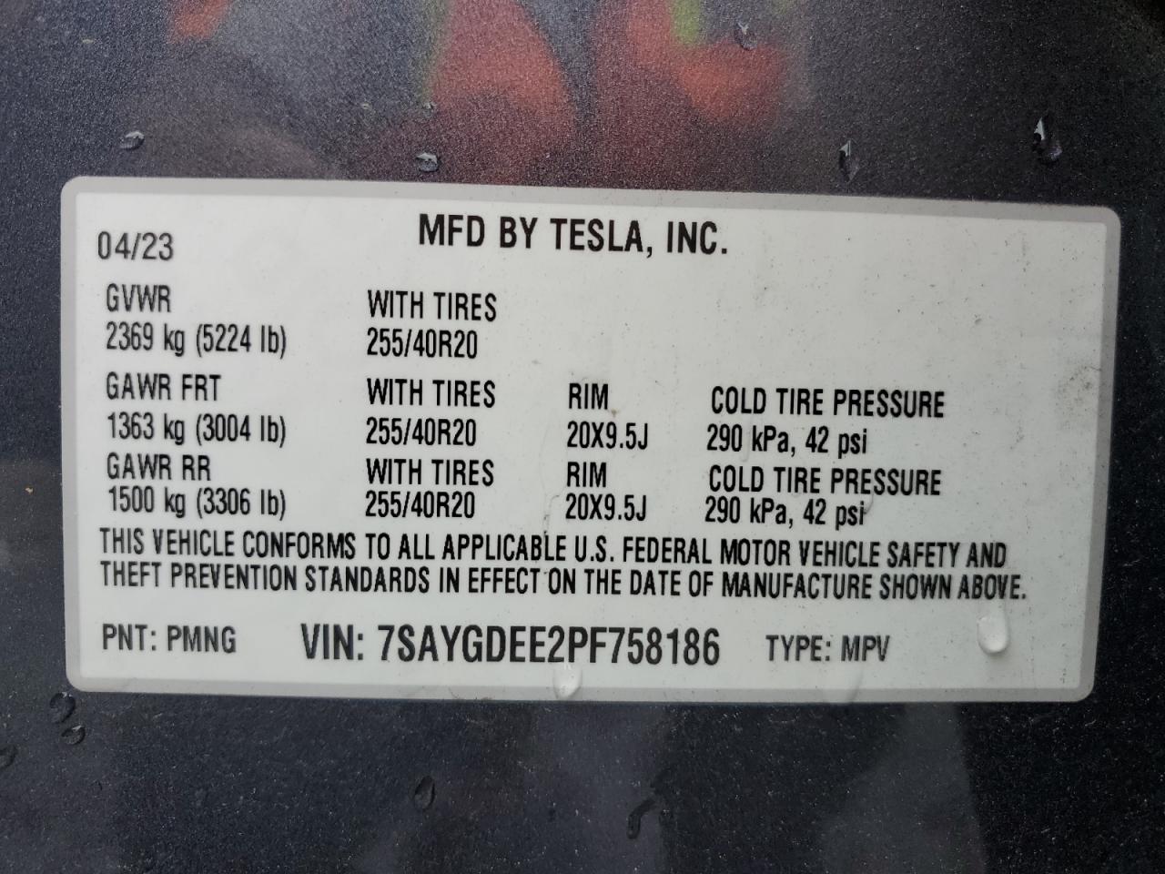 2023 Tesla Model Y VIN: 7SAYGDEE2PF758186 Lot: 90446595