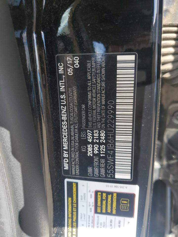 2017 Mercedes-Benz C 300 VIN: 55SWF4JB6HU229990 Lot: 85518415