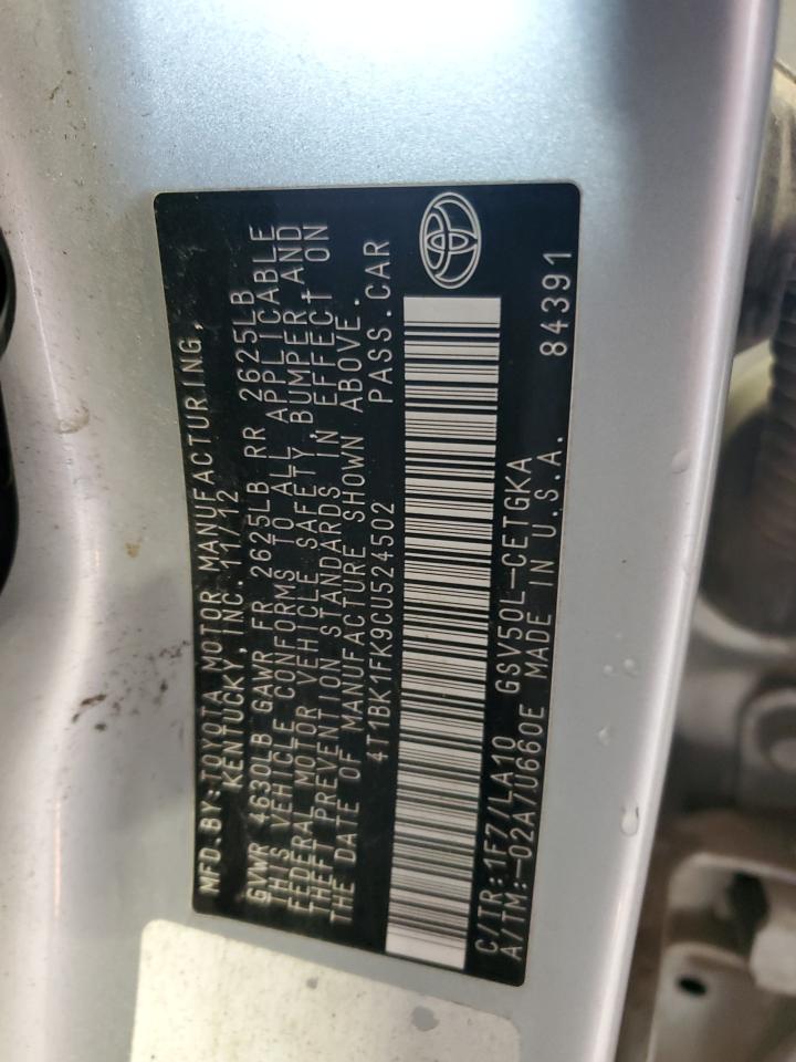 2012 Toyota Camry Se VIN: 4T1BK1FK9CU524502 Lot: 87398335