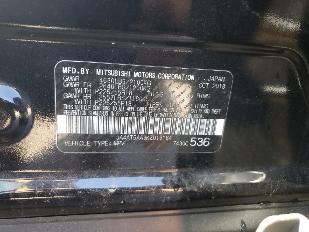 2019 Mitsubishi Eclipse Cross Se VIN: JA4AT5AA3KZ015164 Lot: 89562875