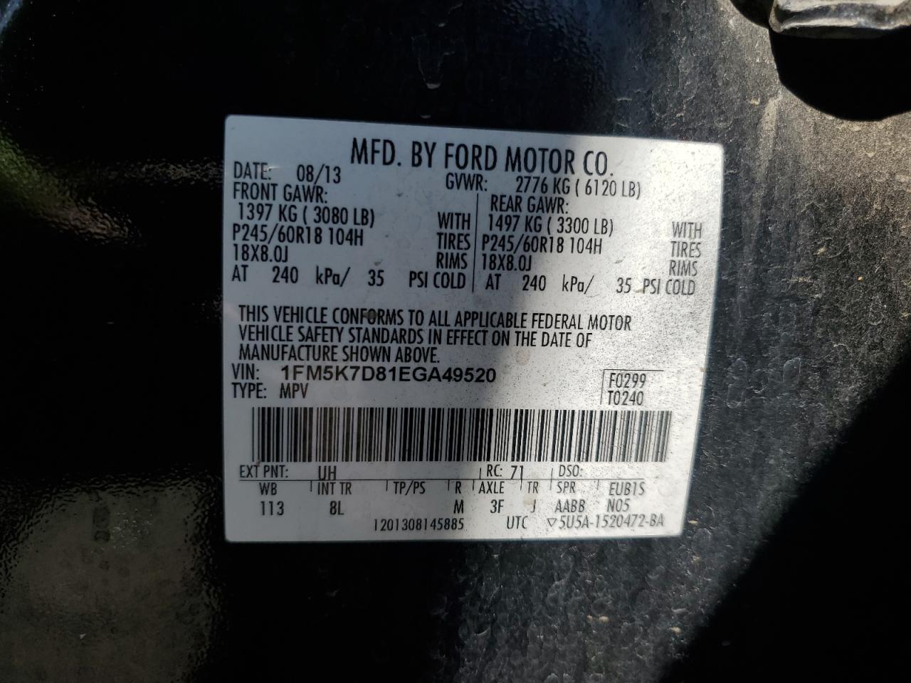 2014 Ford Explorer Xlt VIN: 1FM5K7D81EGA49520 Lot: 86169025