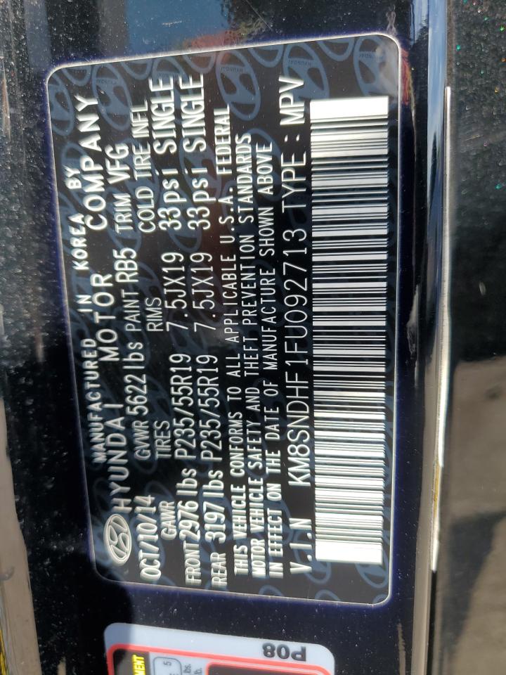 2015 Hyundai Santa Fe Gls VIN: KM8SNDHF1FU092713 Lot: 84948785